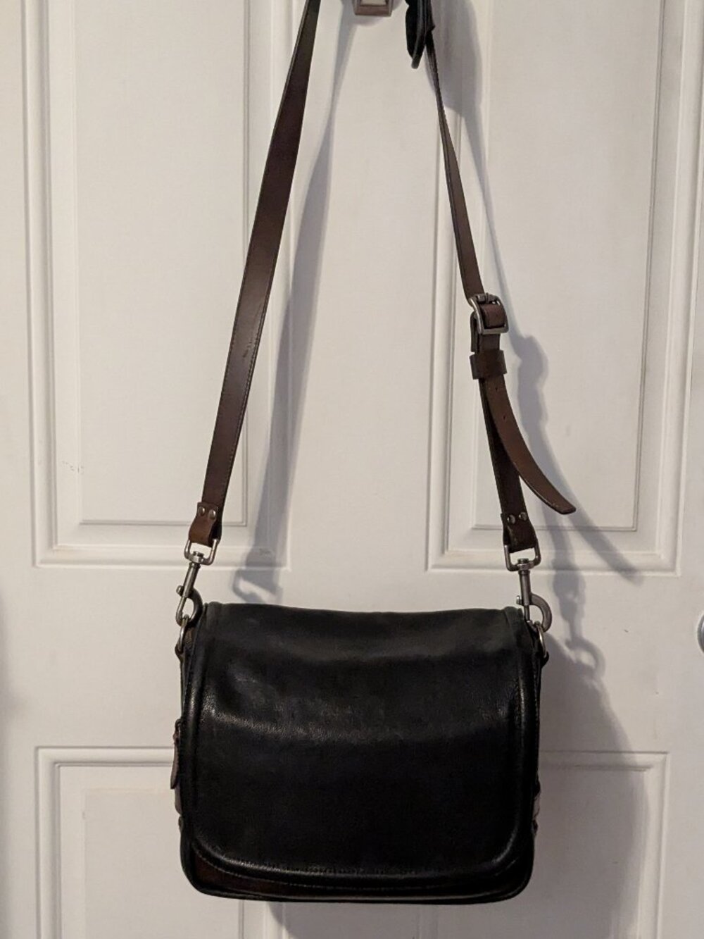 WOTANCRAFT Genuine Leather Two Tone Black, Brown Travel Camera Bag